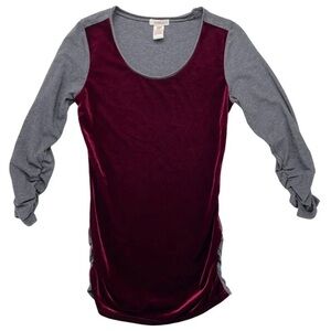Sundance Blouse XS Dulcet Burgundy Velvet Colorblock Ruched Sleeve Top.